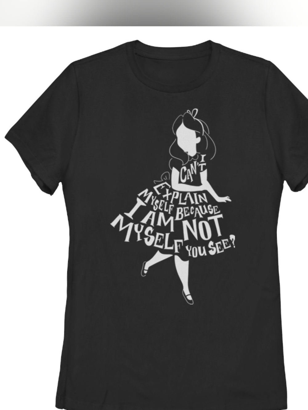 Disney Black Graphic Tee with White Alice Illustration Size XL